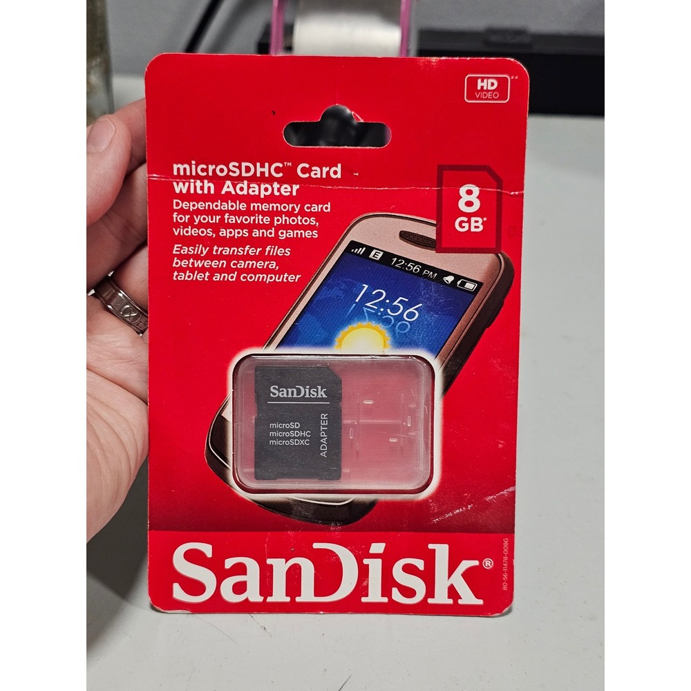 SanDisk 8GB microSDHC Memory Card with SD Adapter SDSDQ-008G-A46A NEW